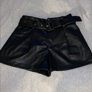 Faux Leather Black Shorts with Belt